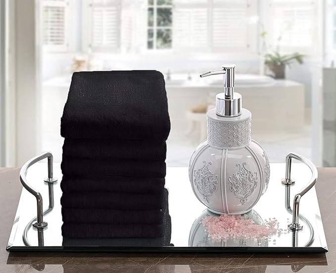 Creative Scents Cotton Fingertip Towels Set Black - 4 Pack - 11 x 18 Inches Decorative Small Extra-Absorbent and Soft Terry Towel for Bathroom - Powder Room, Guest and Housewarming Gift (Black)