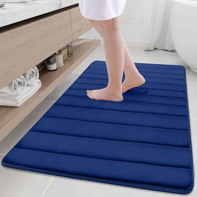 Buganda Memory Foam Bath Mat, 47" x 32", Ultra Soft Bathroom Rugs, Water Absorbent and Machine Washable Bath Rug Runner for Bathroom, Shower, and Tub, Navy Blue