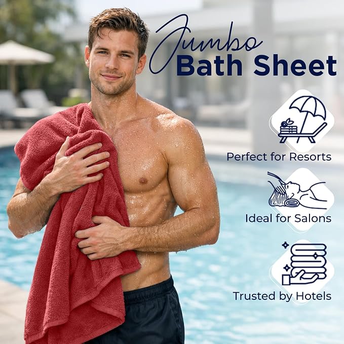 DAN RIVER Pack of 1 Jumbo Bath Sheet 40x80 Inches, Luxury Large Towels Oversized for Bathroom, Absorbent Plush Towels - Red