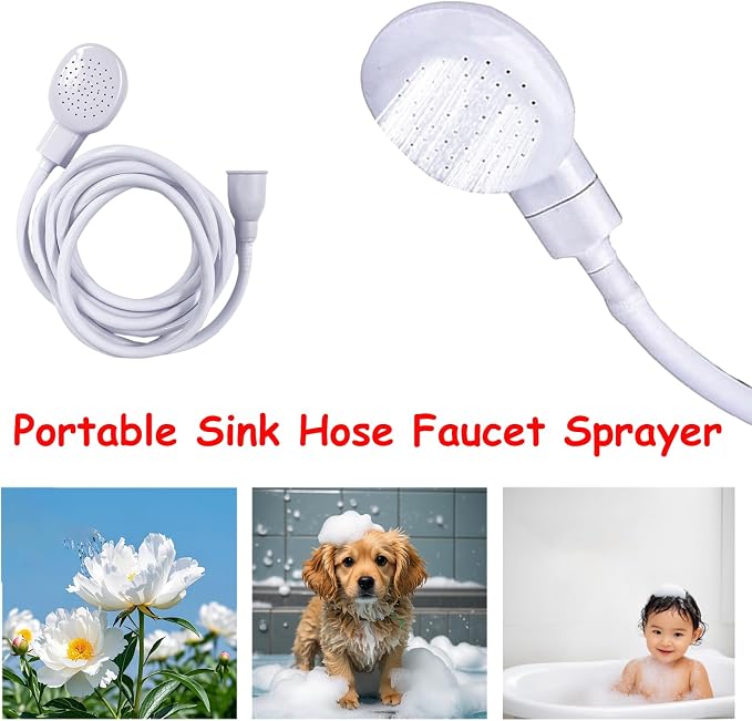 13.12ft/4m Sink Spray Hose, Portable Shampoo Sprayer, Handheld Sink Spray Shower Head Spray Hose for Bathing Baby, Pets, Washing Hair, Rinsing Vegetables, Utility Sink