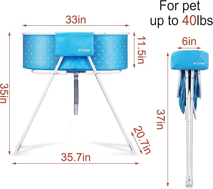 Furesh Portable Foldable Dog Bathtub for Small & Medium Dogs (Blue) | Lightweight aluminum frame with elevated design for comfortable bathing and easy storage.
