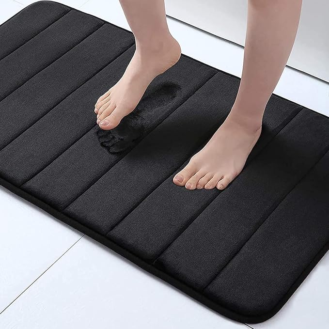 Buganda Memory Foam Bath Mat, 34" x 20", Ultra Soft Bathroom Rugs, Water Absorbent and Machine Washable Bath Rug for Bathroom, Shower, and Tub, Black