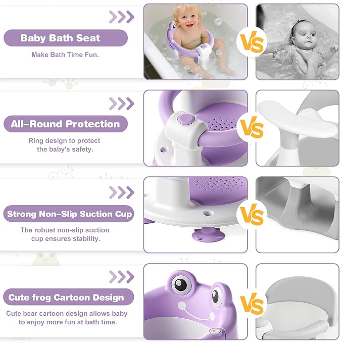 Baby Bath Seat for Babies 5-10 Months & up Non-Slip Toddler Bath Seats for Sitting Up Infant Bathtub Chair with Suction Cups and Soft Cushion for Baby Shower Tub Seat