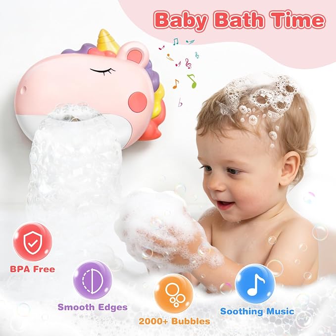 Bath Bubble Machine for Toddlers,Bubble Bath Toy with Music, Automatic Bubble Maker for Bathtub,Strong Suction Cups,Interactive Baby Bath Toys for Birthday