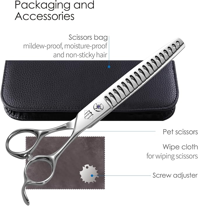 Fenice Professional Pet Grooming Scissors, High-End Dog Hair Cutting Shears with Ergonomic Handle, Super Hard Alloy Steel, CNC Precision Craftsmanship (Chunker, 7.0")