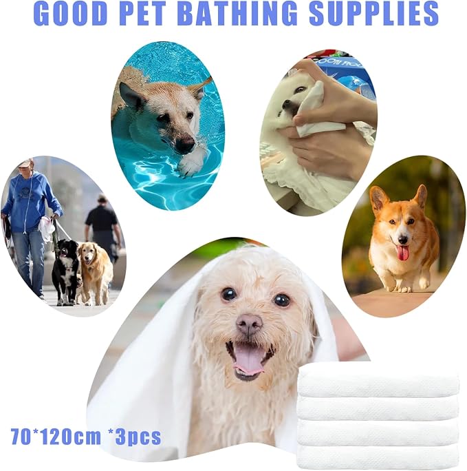 3-Pack Large Disposable Dog Towels, Absorbent Dry Wipes for Big Breeds | Absorbent & Quick-Dry / 27.5" x 47.2" Large Towel / Soft & Scratch-Free / Disposable & Time-Saving