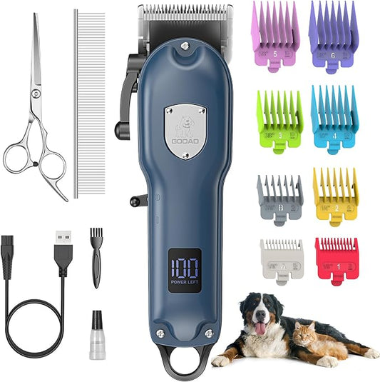 Dog Clippers for Grooming for Heavy Thick Hair&Coats,Low Noise Dog Hair Trimmer,Rechargeable Cordless Pet Shaver with Stainless Steel Blade, Dog Grooming Kit for Small Large Dogs Pets (Blue)