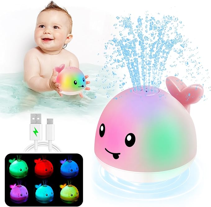 Baby Girl Bath Toys, Easter Basket Stuffers for Babies 1 Year Old Girl Gift, Toddler Bath Toys for Kids Ages 1-3, Light Up Whale Bath Toy Sprinkler Baby Toy 6-12-18 Months Bathtub Fountain Toy