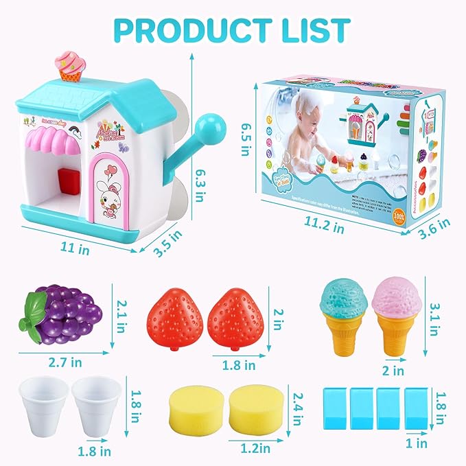 Gretex Toddler Bath Toys for 3 4 5 6 7 8 Years Old Girls, Bubble Ice Cream Maker Bath Toy, Shower Toys, Toddler Bath Toys Age 2-4, Bathtub Bubble Machine, Toy for 3 4 5 6 7 8 Years Old Boys Girls