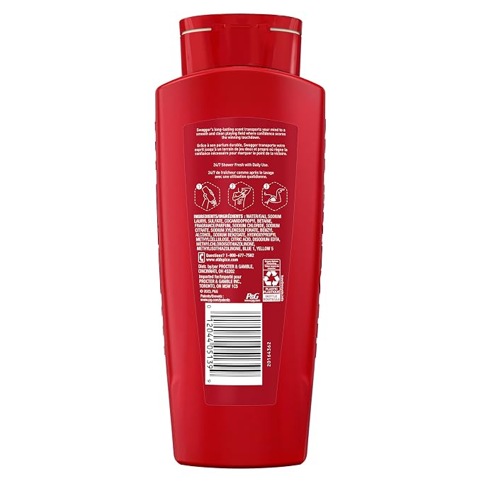 Old Spice Refreshing Body Wash for Men, 3X Defense, 24/7 Shower Fresh with Long Lasting Scent, Red Collection, Swagger with Cedarwood Scent, 24 oz (Pack of 6)