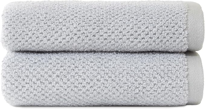 Cozy Earth Nantucket 60% Cotton 40% Viscose from Bamboo Hand Towel - 600 GSM Plush & Fast-Drying with Rice Weave Pattern - 2 Pack 20" x 30" Luxury Hand Towel - Harbor Mist