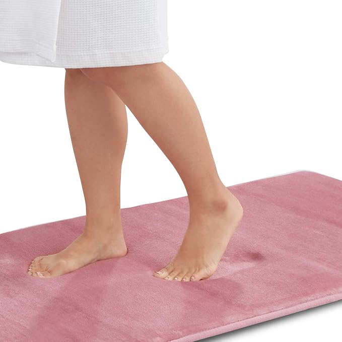 Memory Foam Bath Mat Non Slip Absorbent Super Cozy Velvet Bathroom Rug Carpet (22 inches X 36 inches, Mauve)