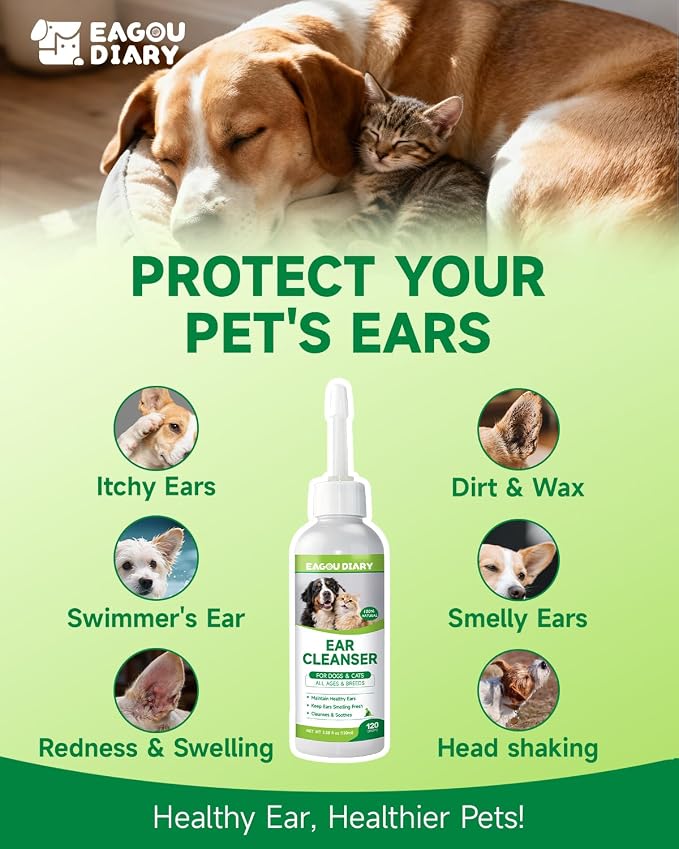 Dog Ear Cleaner Solution - Removes Debris, Wax, Odor, Itch Relief, 120ML | with Aloe, Lavender, Chamomile, Ear Drops for Dogs, Dog Ear Infection Treatment, Ear Wash, Flush and Care