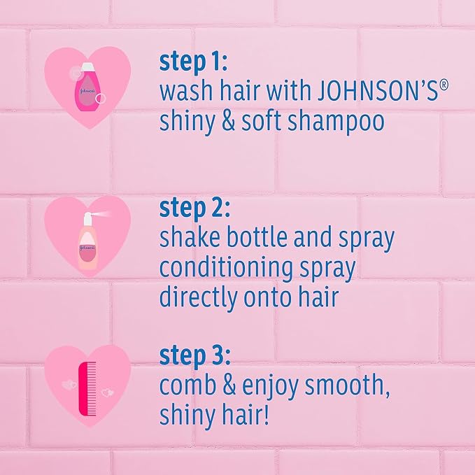 Bundle of Johnson's Kids Shiny & Soft Tear-Free Kids' Shampoo with Argan Oil & Silk Proteins, Hypoallergenic, Sulfate-Free, 13.6 fl. oz + Conditioning Spray for Toddler Haircare, 10 fl. oz