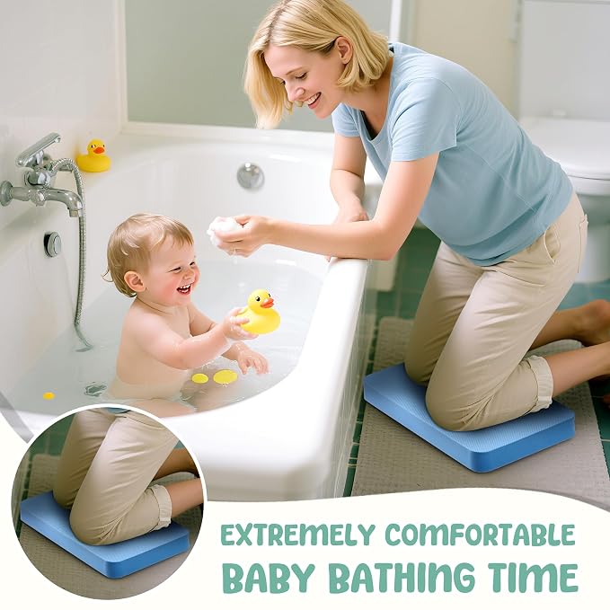 Baby Bath Kneeler, Extra Thick Kneeling Pad for Bathing Babies, Soft Foam Cushioning for Knee, 1.5" Thick Non-Slip, Fast-Drying,Gardening, Bathing Baby, Workout Supplies-Blue