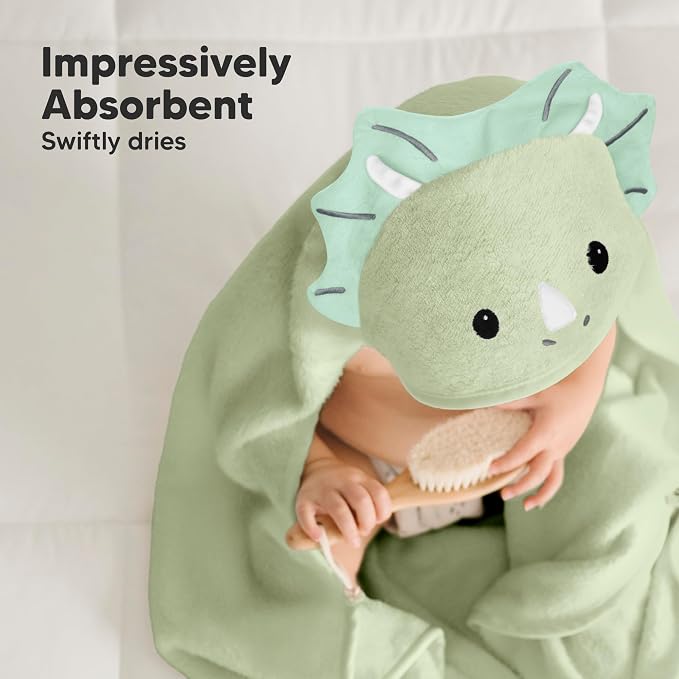 KeaBabies Hooded Baby Towel for Newborn Baby Bath Towels(Triceratops,30x30) | Viscose Derived from Bamboo, Large Baby Towels with Hood, Boys, Girls, Toddler, Soft Absorbent Baby Bath Essentials
