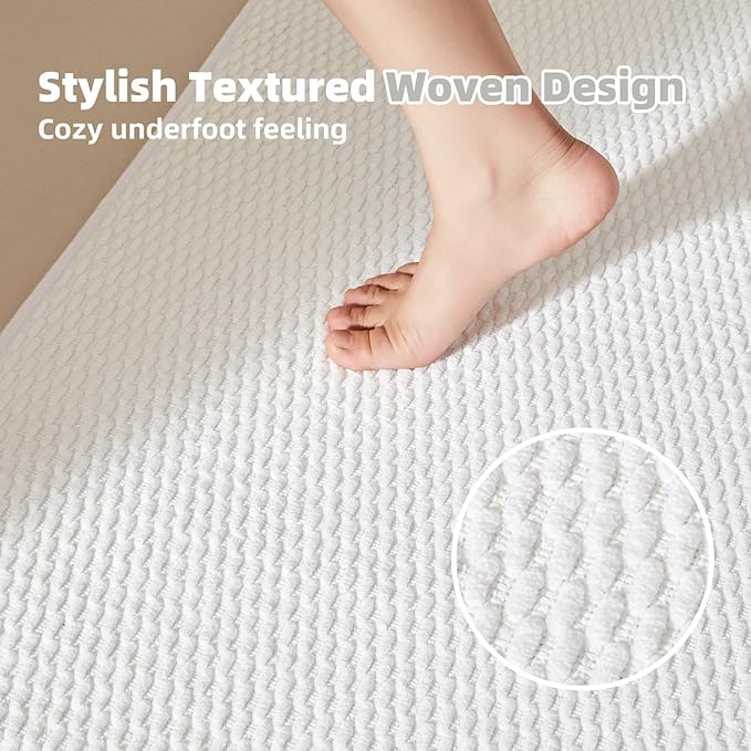 TYUU Bathroom Runner Rug, Long Bath Mat Washable Thin Quick Dry Low Pile Bathroom Runner Rugs 24 x 60 Non Slip, White 24"x60"
