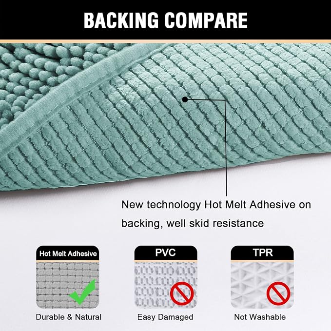 H.VERSAILTEX Bath Mat Bathroom Non Slip Extra Thick Chenille Rug 17" x 24" Absorbent Soft Shaggy Washable Dry Fast Plush Rugs for Bathtubs - Eggshell Blue