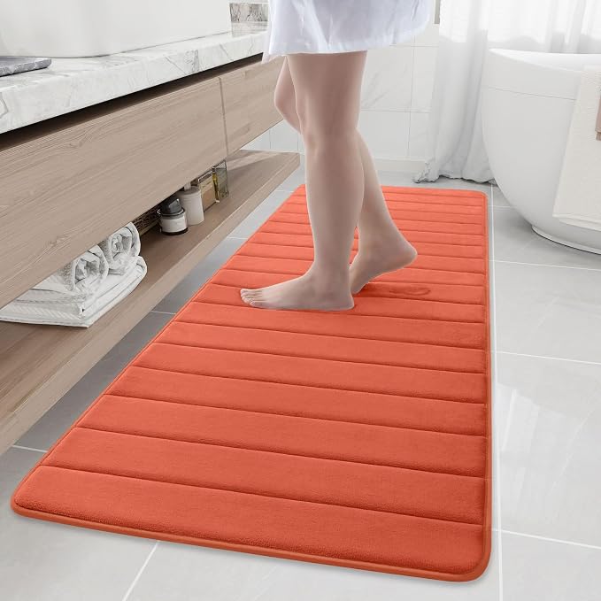 Buganda Memory Foam Bath Mat, 70" x 24", Ultra Soft Bathroom Rugs, Water Absorbent and Machine Washable Bath Rug Runner for Bathroom, Shower, and Tub, Coral