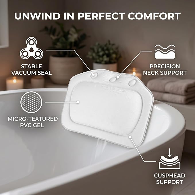 ZPSHYD Bathtub Pillow, Soft Foam Padded Spa Bath Pillow Tub Headrest Head Neck Back Cushion Bathroom for Bubble Soaking Bath (White)