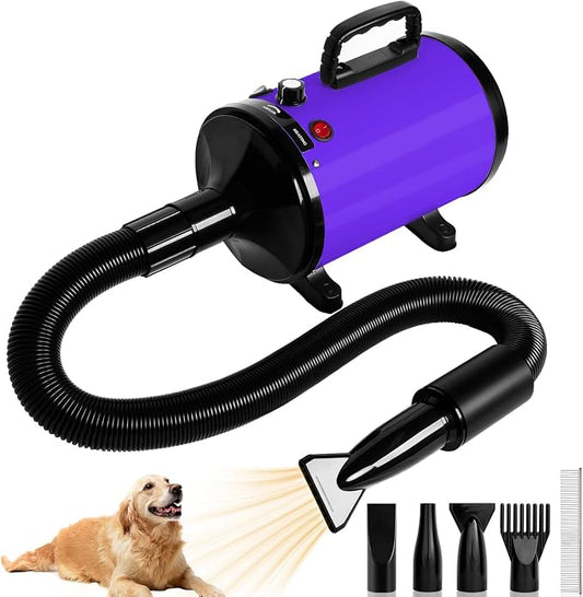 NESTRAOD High Velocity Dog Dryer for Grooming,2800W Dog Hair Dryer with Adjustable Speed and Heater,Professional Pet Blow Grooming Dryer with 4 Nozzles,Purple