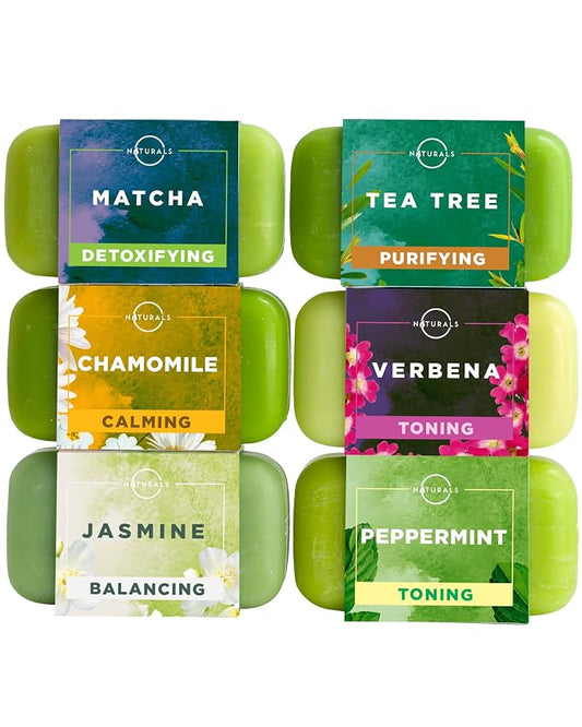 O NATURALS 100% Natural Bar Soap - Gift Set - Organic Ingredients & Essential Oils - Spa Gifts for Women & Men, Body Wash & Face Soap - 6PC Green Tea Soap Collection - Mothers Day Gifts