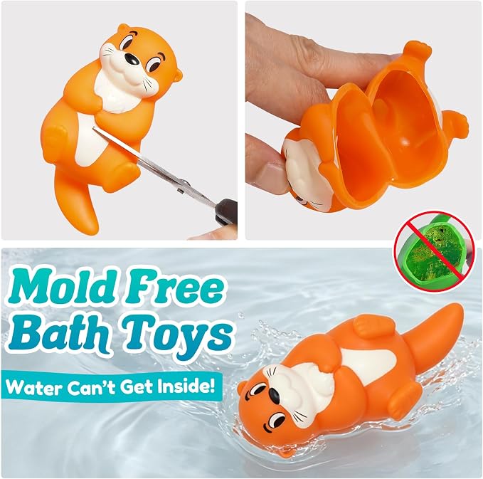 Mold Free Bath Toys for Kids Ages 1-3, 6Pcs No Hole River Baby Bath Toys Design Keeps Moisture Out, Toddler Learn Crab Ducks Animal with Soft Squeeze Bathtub Toys, Pool Toy