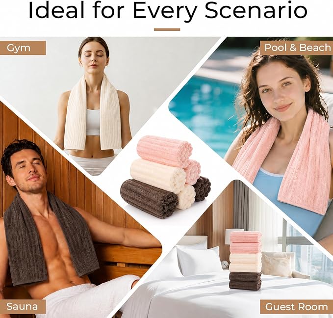 ZVH Hand Towels for Bathroom 6pcs 14X29.5inch,Quick Dry Microfiber,Super Soft,Hand Towels with Hanging Loops for Spa,Kitchen,Hotel (Pink+Beige+Brown, Set of 6)
