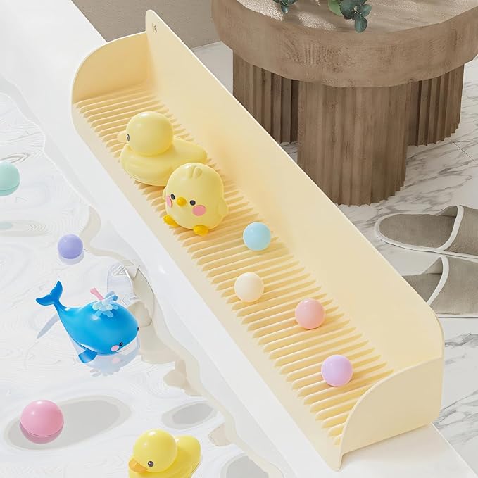Silicone Bathtub Splash Guard 2-Ft, Toy Tray Holder with 10 Strong Suction Cups, Heightened Guard Design & Quick-Drain Slope Prevent Water Spills, Bathtub Accessories Gift for Family (Yellow)