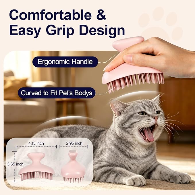 Oleamuo Dog Bath Brush for Grooming & Shedding, Self-Cleaning Pet Scrubber | One-Click Hair Release, Helps Reduce Shedding, For Short & Long-Haired Dogs and Cats, Wet & Dry Use(Purple)