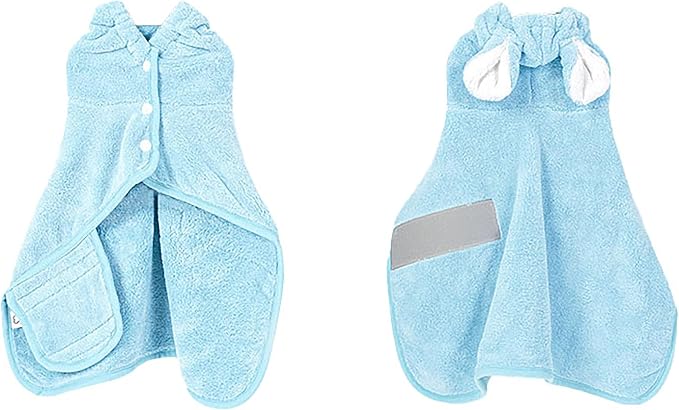 Pet Bathrobe for Dog Cat Absorbent Quick Drying Hooded Bath Towel | Adjustable Bath Robe for Pool Beach Cold Weather,Blue L
