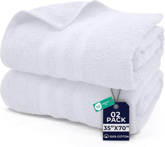 DAN RIVER 2 Pack Bath Sheets Extra Large 35x70, Large Bath Towels for Adults, XL Oversized Heavy Duty Towel Set, 600 GSM 100% Ring Spun Cotton, Soft Quick Dry, White