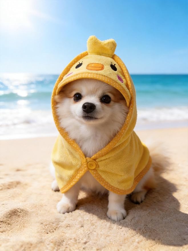Dog Hooded Bathrobe Towel Fast Drying Absorbent Bath Warm Blanket | Yellow L