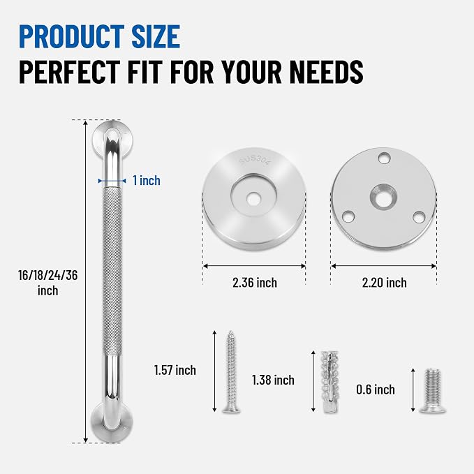MrHAND Stainless Steel Grab Bars for Shower,16 Inch 2 Pack,Anti-Slip Grip | Knurled Mirror Finish,Wall Mounted Shower Grab Bars,Safety Hand Rail for Small Bathroom & Toilet,Rustproof & Heavy Duty