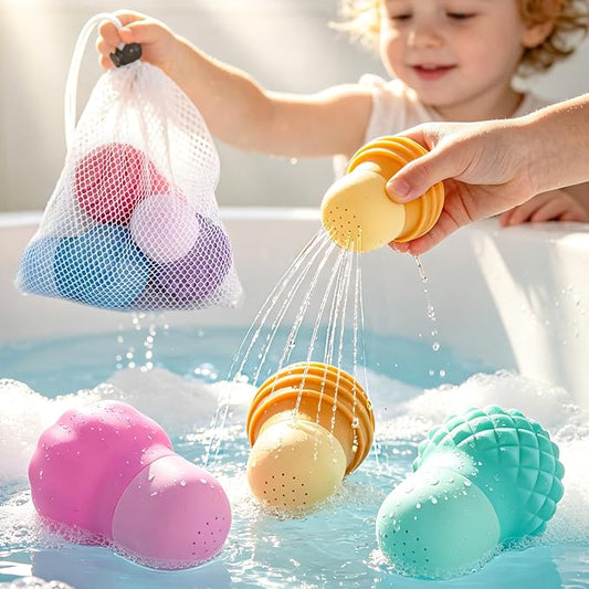 Pool Toys for Toddlers,Sensory Squeezing Textured Baby Bath Toys, Silicone Floating Water Toys for 1-3,Ideal Gifts for Boys Girls 18M+ (Vitality Pink 3pcs)