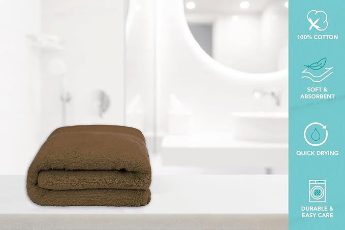 Bath Towels Pack of 6 – 24" x 48" – 100% Cotton Terry, Soft, Quick-Dry & Highly Absorbent – Chocolate Brown Towels for Bathroom, Spa, Gym, Hotel, Pool & Everyday Use