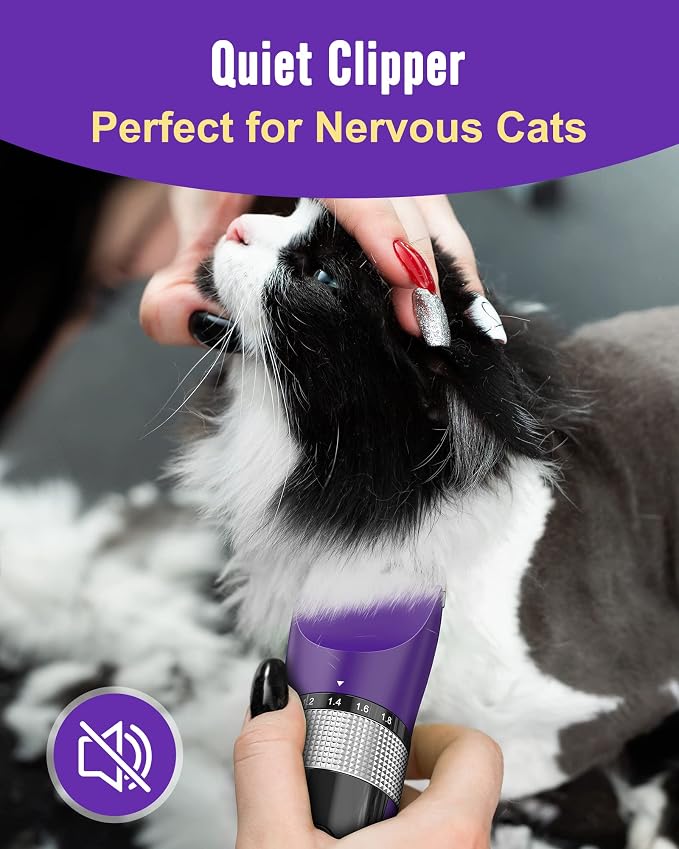 oneisall Cat Clippers for Matted Hair, 5-Speed Quiet Cat Grooming kit | Waterproof, 49dB Low Noise, 120min Long Battery Life LCD Display,4 Guards With Comb and Scissor,For Long Thick Matted Hair