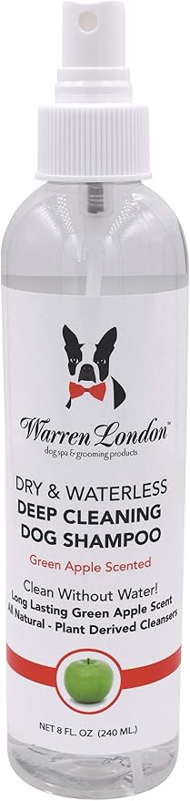 Warren London Waterless Dog Shampoo 8 oz – Green Apple No-Rinse Dry Shampoo Spray | Instant Deodorizer for Smelly Pets, Itch Relief, Dye-Free & Cruelty-Free | Made in USA