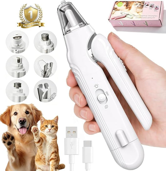 2-in-1 Dog Nail Grinder & Dog Nail Clippers Trimmers for Large Medium Small Dogs Cats Pets Claw Trimmer with LED Lights (White)