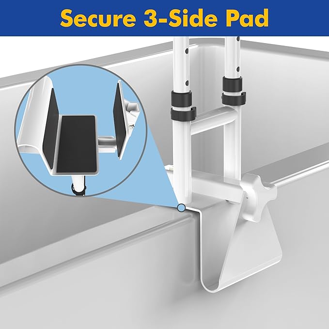 Adjustable Bathtub Safety Bar,Bathroom Grab Bar for Elderly&Seniors,Fall Prevention Assist Handle with Tool-Free Stallation,Knob-Clamp Design,250lbs Capacity,White