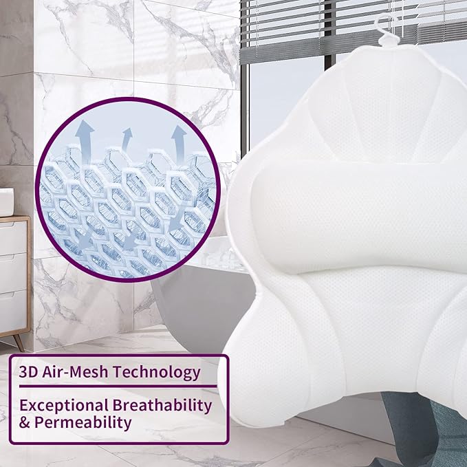 Poemland Extra Thick Large Bath Pillow with Neck,Back,Head Support for Bathtub, Spa, Soaking White(21''x17'')
