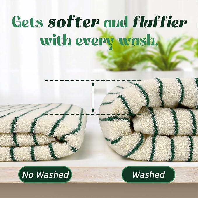 Jacquotha 8 Piece Green Towel Set, Super Soft & Absorbent Cotton Striped Towels for Bathroom Decor, 2 Bath, 2 Hand, 4 Washcloths