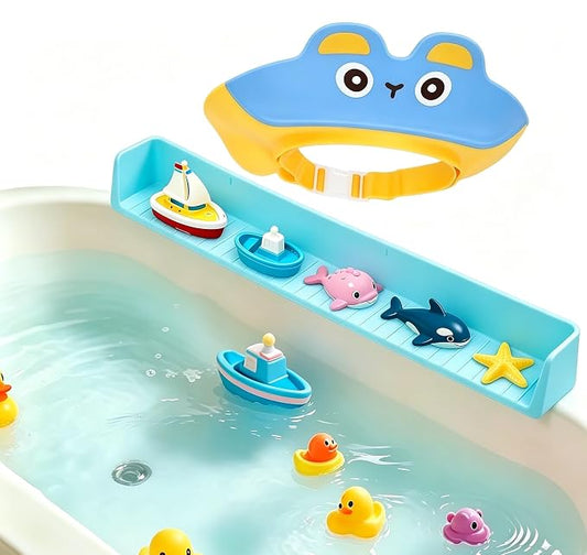 Bathtub Splash Guard for Kids, 2-in-1 Bath Toy Organizer Tub Shelf
