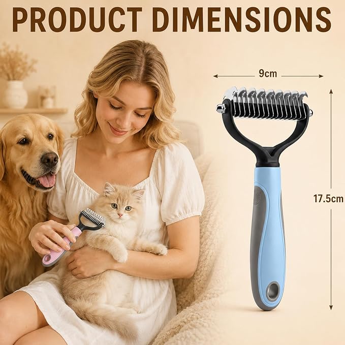 2PCS Pet Knotter for Dogs,Pet Grooming Brush, Dog Brush, Deshedding Grooming Comb Fur Brushes, Double Sided Shedding Brushes For Dogs And Cats (Blue+Pink)