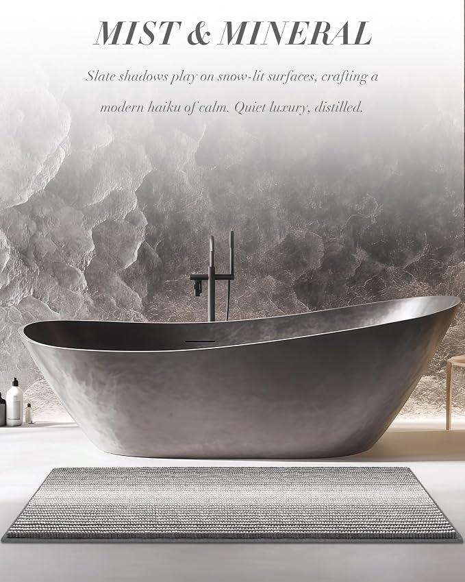 BSICPRO Chenille Bathroom Rugs, 24 x 43 Inches Non Slip Absorbent Bath Mat, Soft Shaggy Shower Bath Floor Mats for Bathroom, Machine Washable(Grey)