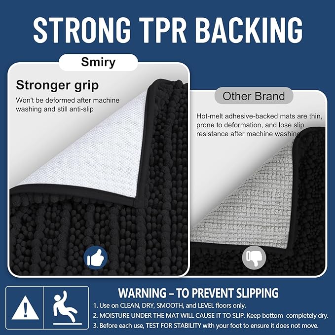 Smiry Bathroom Rugs Mat 44x32, Extra Soft Absorbent Chenille Bath Rugs, Non Slip Rubber Backing Machine Washable Quick Dry Bath Mats for Bathroom Floor, Tub, Shower, Home Decor Accessories, Black