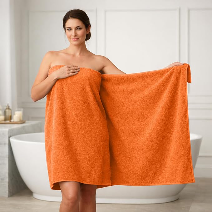 RIVERSIDE Pack of 1 Jumbo Bath Sheet 40 x 80 Inches - Extra Large Bath Towel, Super Soft & Highly Absorbent, 100% Cotton Quick Dry, Perfect to Wrap Yourself in - Orange