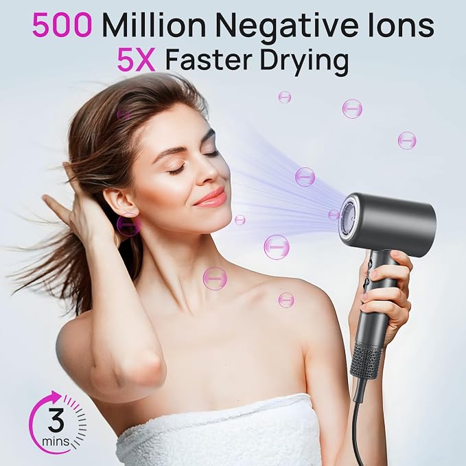 CONFU Hair Dryer, 110000 RPM Fast Drying Blow Dryer with Magnetic Diffuser and Concentrator, Professional Lightweight Ionic Hair Dryer for Women and Men Grey
