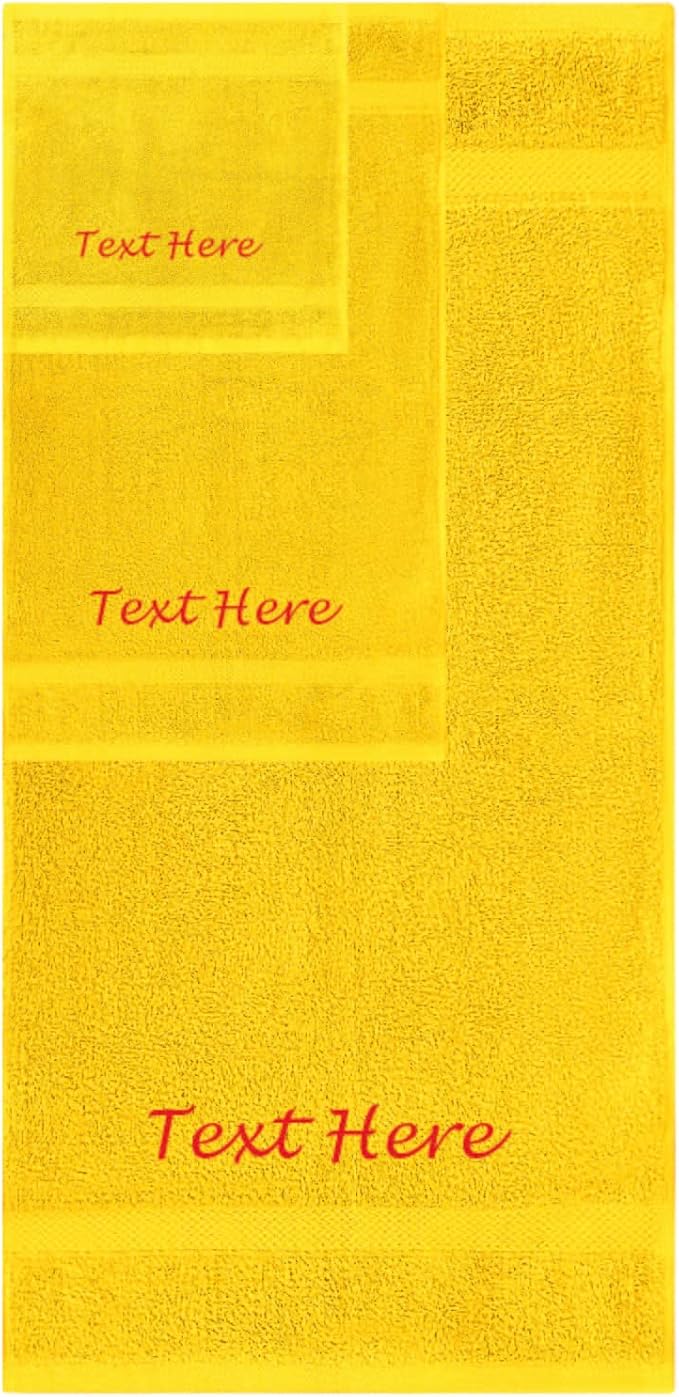 Personalized Passion 3-Pack Towels Set with Embroidered Text - Super Soft & Absorbent Turkish Cotton Towels for Bathroom, Spa, Gym, Pool and Hotels - Includes 1 Bath, 1 Hand, 1 Washcloth - Yellow