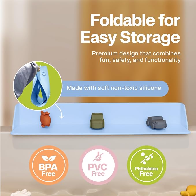 Little Splasher PlayPad, 3-Ft Long with SplashGuard For Bathtub, 5-Inch Tall - Kids Mess-Free Bath and No Leaks with Strong Suction Cups - Ocean Blue